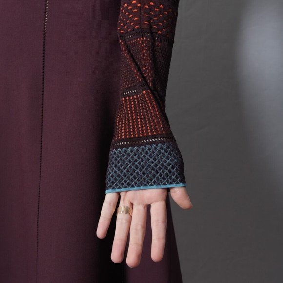 Versace Pre Fall 2017 Ruffle Knit Skater Dress Burgundy Orange Blue Sz 38 A77255 - Picture 2 of 8